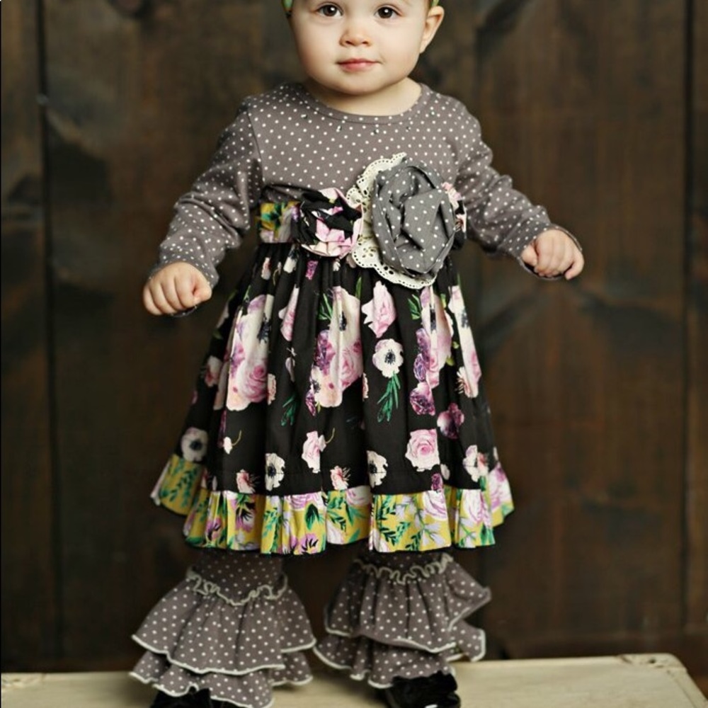Fall Mustard Pie English Blue Olivia Dress Set